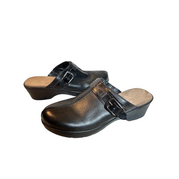 Easy Spirit Size 9.5 Black Leather Slip On Buckle y2k Closed Toe Clog Mules Work - Picture 4 of 11